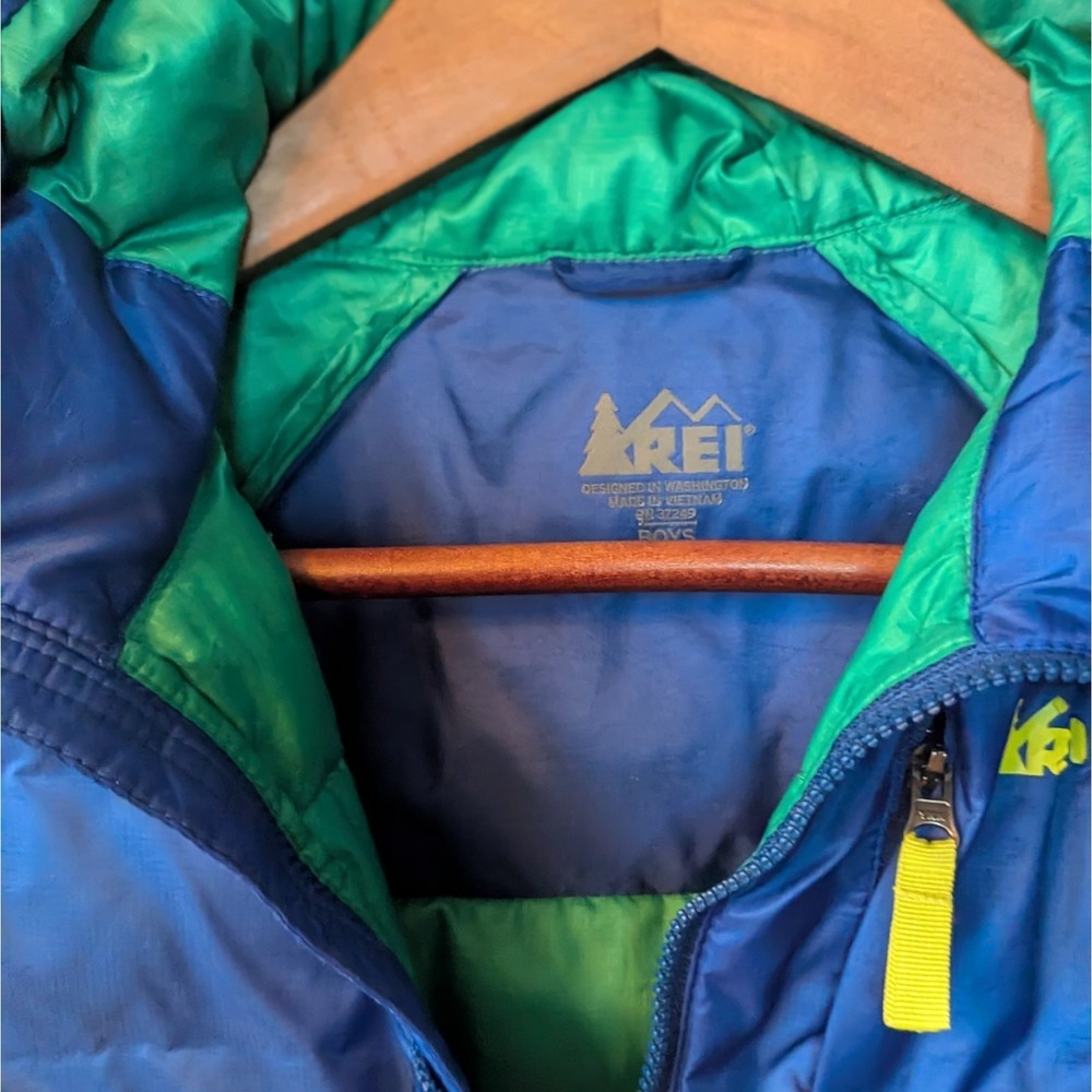REI Small Youth Small Primaloft Silver Down Blue Green Hood‎ Zipper - Picture 3 of 10